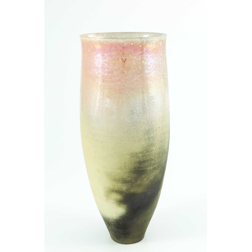 1421 - Gerry Unsworth, a studio pottery raku vase, elongated amphora form, crackled pink lustre glaze over ... 