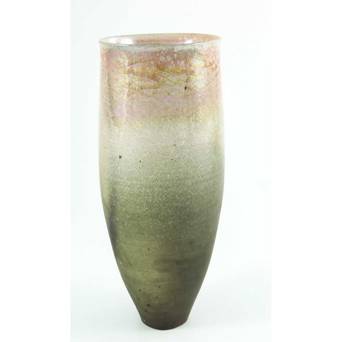 1421 - Gerry Unsworth, a studio pottery raku vase, elongated amphora form, crackled pink lustre glaze over ... 