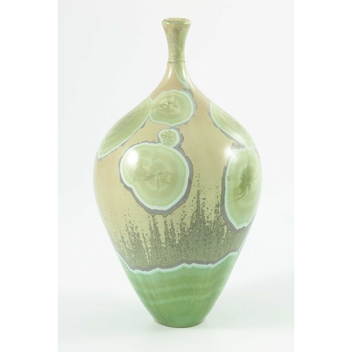 1422 - Peter Ilsley, a studio pottery crystalline vase, elongated balloon form, together with three other c... 