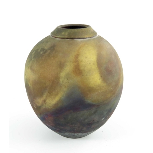 1424 - Three fumed raku studio pottery vases, including Les Rucinski, Julie Furminger and another, conical ... 