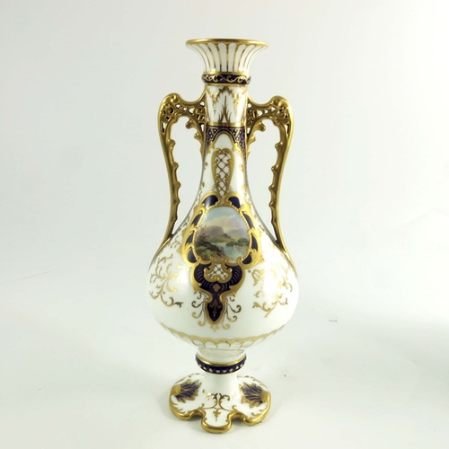 1435 - A pair of Spode Copeland vases, circa 1920, baluster form with twin handles, hand painted with spray... 