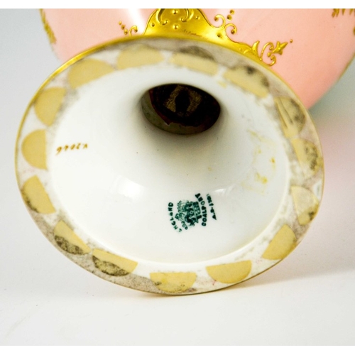 1439 - A Coalport Pink and Jewelled Turquoise Gold Ground Baluster Ewer, circa 1893, green printed crown ma... 