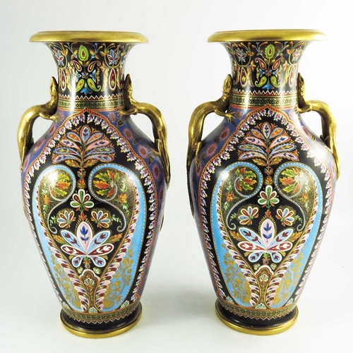 1441 - A Pair of large Copeland Spode Aesthetic movement porcelain vases of baluster form, circa 1891-1910,... 