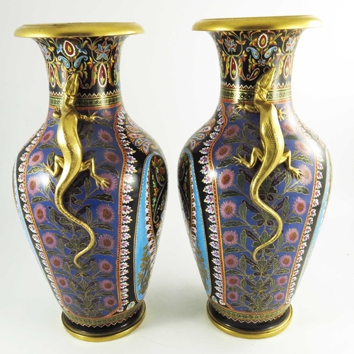 1441 - A Pair of large Copeland Spode Aesthetic movement porcelain vases of baluster form, circa 1891-1910,... 