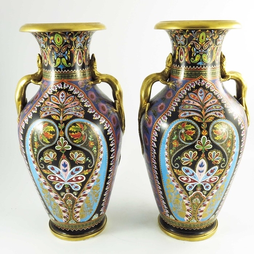 1441 - A Pair of large Copeland Spode Aesthetic movement porcelain vases of baluster form, circa 1891-1910,... 