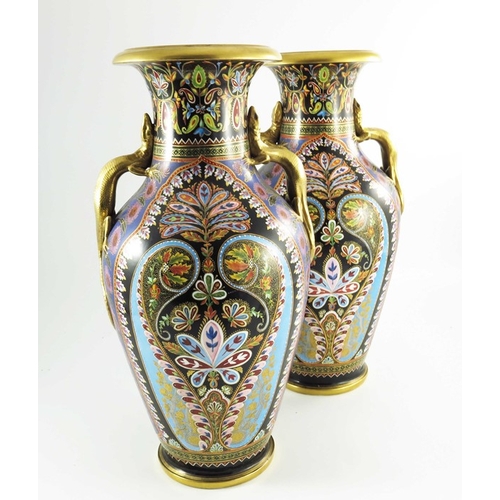 1441 - A Pair of large Copeland Spode Aesthetic movement porcelain vases of baluster form, circa 1891-1910,... 