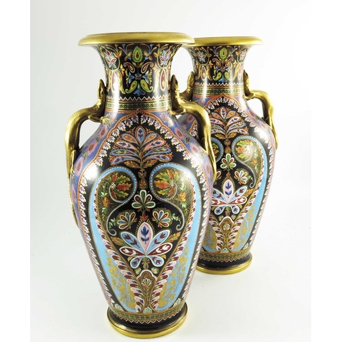 1441 - A Pair of large Copeland Spode Aesthetic movement porcelain vases of baluster form, circa 1891-1910,... 