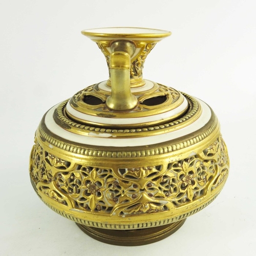 1444 - A Royal Worcester reticulated potpourri vase, circa 1882, relief moulded and pierced with Persian st... 