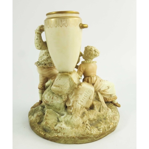 1445 - A Royal Worcester blush ivory ground figure group vase, circa 1888, after a model by James Hadley, m... 