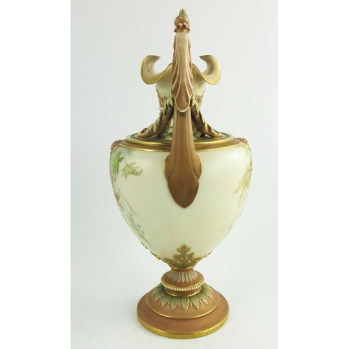 1446 - A Royal Worcester blush ivory ground ewer, date code for 1893, florally decorated in coloured enamel... 