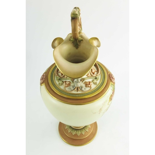 1446 - A Royal Worcester blush ivory ground ewer, date code for 1893, florally decorated in coloured enamel... 