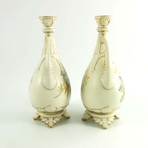 1449 - Royal Worcester a pair of blush ivory vases, circa 1890, teardrop footed form, shape 1142, painted w... 