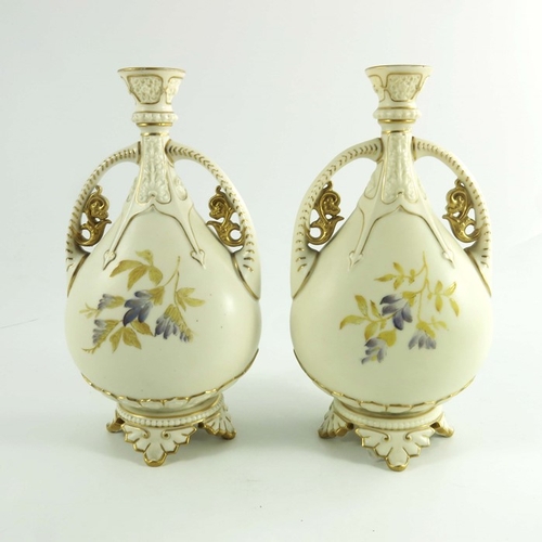 1449 - Royal Worcester a pair of blush ivory vases, circa 1890, teardrop footed form, shape 1142, painted w... 