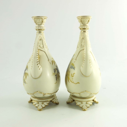 1449 - Royal Worcester a pair of blush ivory vases, circa 1890, teardrop footed form, shape 1142, painted w... 