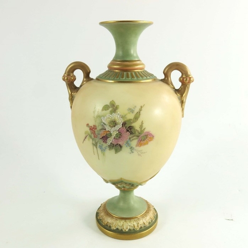 1451 - Two Royal Worcester blush vases, circa 1900, larger bulbous pedestal form, shape 2160, other baluste... 