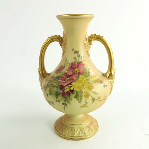 1451 - Two Royal Worcester blush vases, circa 1900, larger bulbous pedestal form, shape 2160, other baluste... 