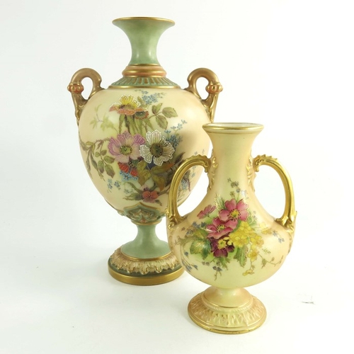 1451 - Two Royal Worcester blush vases, circa 1900, larger bulbous pedestal form, shape 2160, other baluste... 