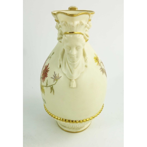 1452 - A Royal Worcester blush ivory ground jug, 1890, the compressed ovoid body flanked by a scroll handle... 