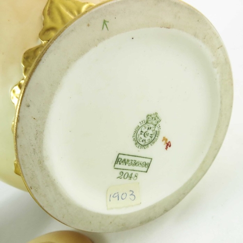 1457 - A Royal Worcester blush ivory ground ovoid pot pourri jar and cover, complete with inner cover and d... 