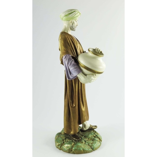 1462 - James Hadley for Royal Worcester, a water carrier figure, 1884, modelled in Middle Eastern costume c... 