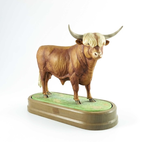 1467 - Doris Lindner for Royal Worcester, a porcelain figure of a Highland Bull, 1977, decorated in coloure... 