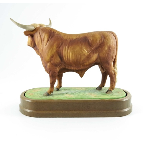 1467 - Doris Lindner for Royal Worcester, a porcelain figure of a Highland Bull, 1977, decorated in coloure... 