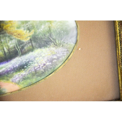 1469 - R. Rushton for Royal Worcester, a hand painted oval porcelain plaque 'Bluebells, Kew Gardens', signe... 