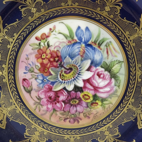 1473 - Freeman for Royal Worcester Cabinet Plate, hand painted centrally with floral motifs including passi... 