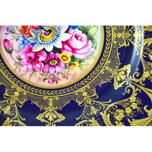 1473 - Freeman for Royal Worcester Cabinet Plate, hand painted centrally with floral motifs including passi... 