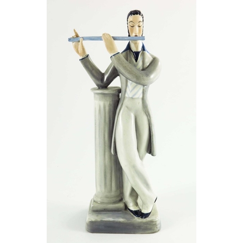 1484 - Ethelwyn Baker for Royal Worcester, the Flute Player, 1932, modelled as a man resting beside a colum... 