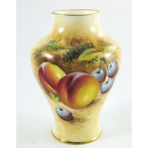 1485 - Roberts for Royal Worcester, a Posy Vase, 1951, of baluster form hand painted and gilded with fruit ... 