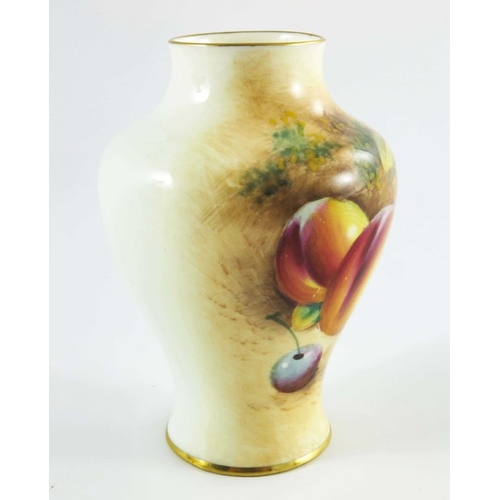 1485 - Roberts for Royal Worcester, a Posy Vase, 1951, of baluster form hand painted and gilded with fruit ... 