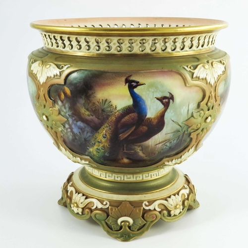 1490 - C.V. White for Royal Worcester, a hand painted and gilded porcelain jardinière, 1905, decorated in c... 