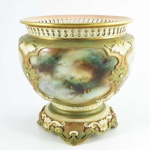 1490 - C.V. White for Royal Worcester, a hand painted and gilded porcelain jardinière, 1905, decorated in c... 