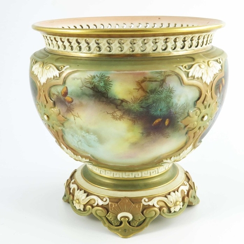 1490 - C.V. White for Royal Worcester, a hand painted and gilded porcelain jardinière, 1905, decorated in c... 