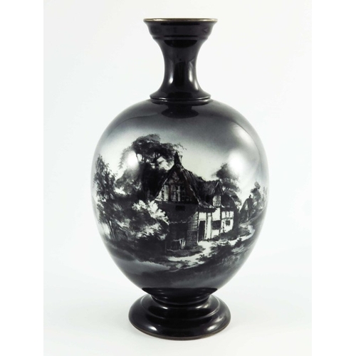 1494 - R. Rushton for Royal Worcester, a monochrome painted vase of ovoid form with painted rim and foot, t... 