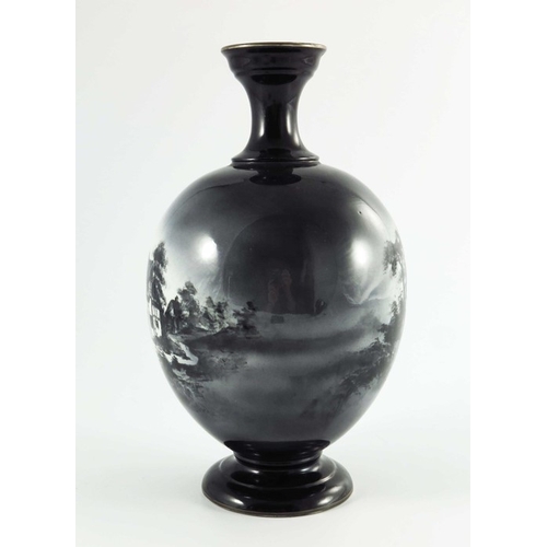 1494 - R. Rushton for Royal Worcester, a monochrome painted vase of ovoid form with painted rim and foot, t... 