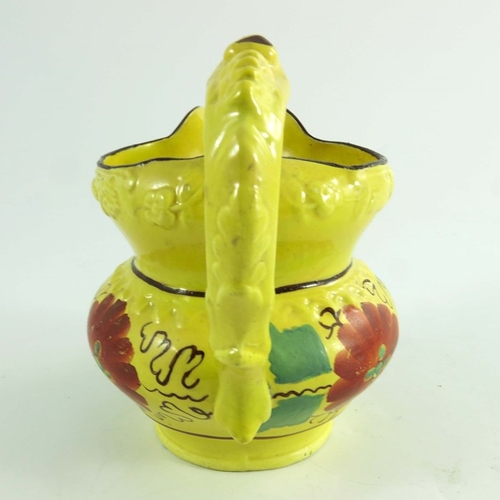 1527 - A Staffordshire canary yellow jug, circa 815, double gourd form, relief moulded with fruiting vines ... 