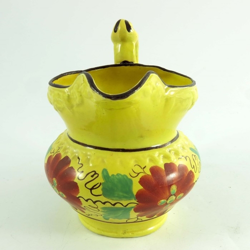 1527 - A Staffordshire canary yellow jug, circa 815, double gourd form, relief moulded with fruiting vines ... 