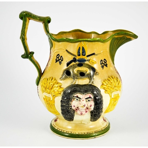 1543 - A 19th century Staffordshire relief moulded jug, His Greaze The Right Reverent Shearemclean, The Rev... 