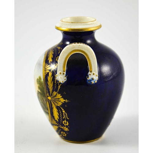 1548 - A Derby porcelain vase, circa 1810, twin handled shouldered form, painted with a landscape vignette,... 