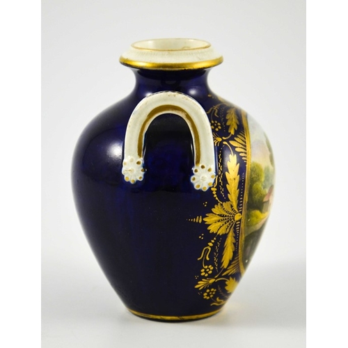 1548 - A Derby porcelain vase, circa 1810, twin handled shouldered form, painted with a landscape vignette,... 