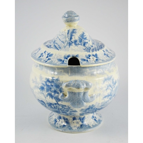 1549 - A Staffordshire Blue and White Tureen and Cover, transfer printed 'Cows' pattern, circa 1830-40, the... 