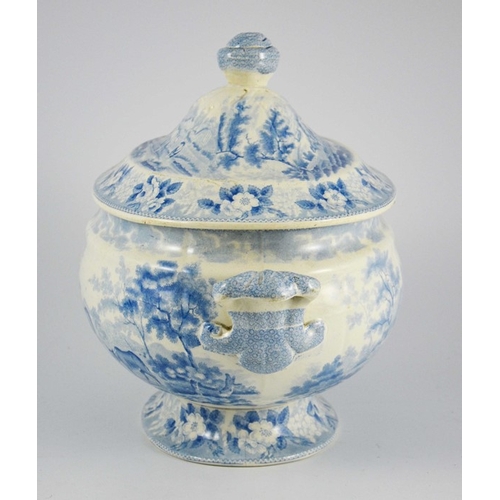 1549 - A Staffordshire Blue and White Tureen and Cover, transfer printed 'Cows' pattern, circa 1830-40, the... 