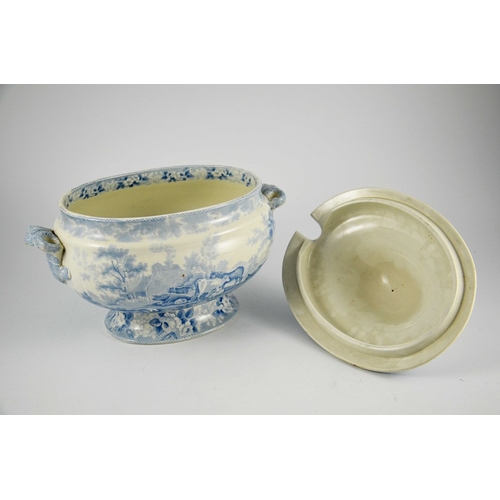 1549 - A Staffordshire Blue and White Tureen and Cover, transfer printed 'Cows' pattern, circa 1830-40, the... 