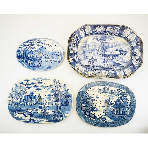 1551 - An 18th Century Blue and White Oval Meat Platter, probably Leeds Pottery with combed back, Italian s... 