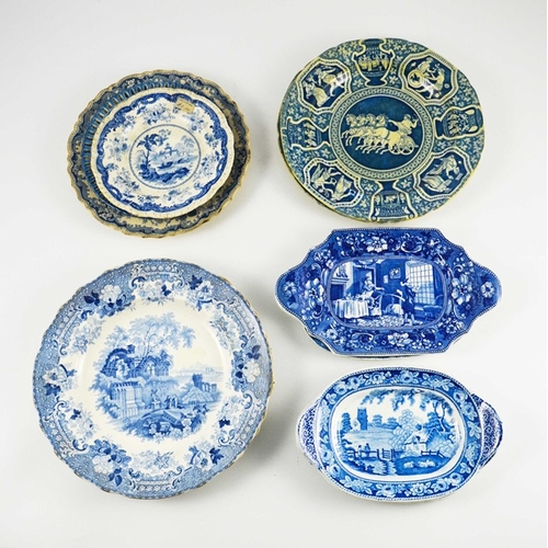 1552 - A Quantity of 19th Century Blue and White Circular and Oval Plates, various patterns including a Gir... 