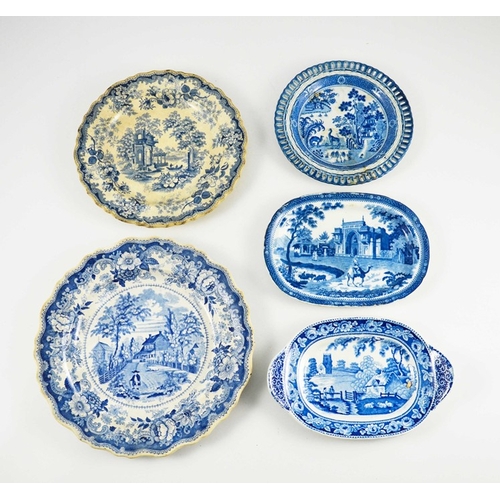 1552 - A Quantity of 19th Century Blue and White Circular and Oval Plates, various patterns including a Gir... 