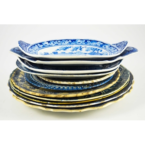 1552 - A Quantity of 19th Century Blue and White Circular and Oval Plates, various patterns including a Gir... 