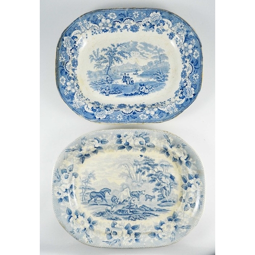 1553 - A 19th Century Blue and White Oval Meat Platter, 'Eton College' depicting three figures in a river l... 